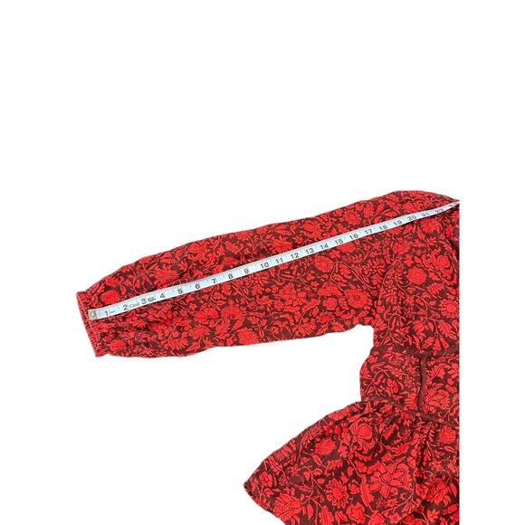 Knox Rose Red Metallic Floral Long Sleeve Deep V-Neck‎ Peasant Top Size XL - Picture 9 of 11